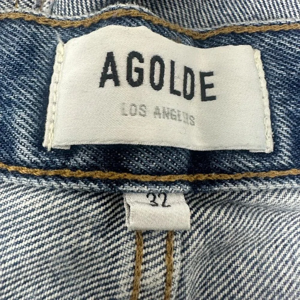 Agolde Parker Long Jean Shorts Size 32 In Heatwave Wash Cut Off Raw Frayed Hem - Picture 3 of 6
